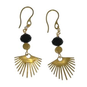 Hand Crafted Raw Brass & Glass Bead Dangle Earrings
